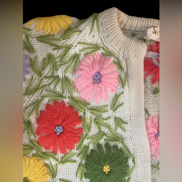 Vintage Jeri Jo floral embellished cardigan sweater unique multi floral - Picture 3 of 5
